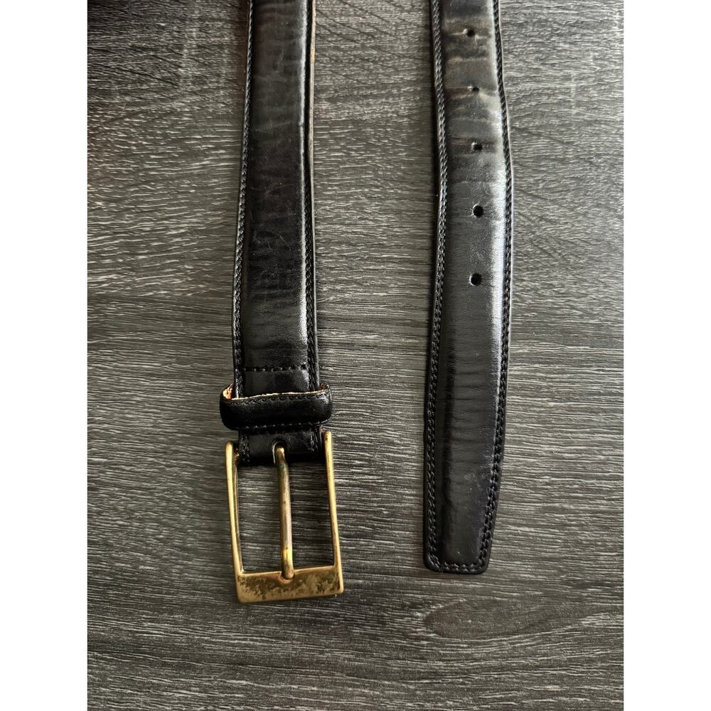 Made In Italy Solid Brass Hardware Leather Black Cognac Full Grain Leather Belt - Picture 7 of 7